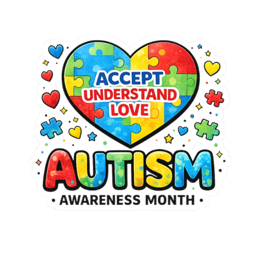 Autism Awareness Kiss-Cut Sticker | Accept Understand Love Puzzle Heart
